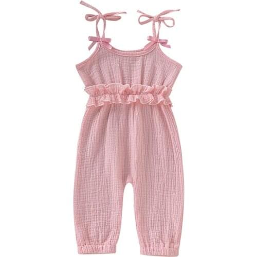 Toddler Baby Girls Romper Kid Clothes Suspender Solid Jumpsuit Ruffle Cotton Romper Summer Toddler Infant Children Clothing 0-2T