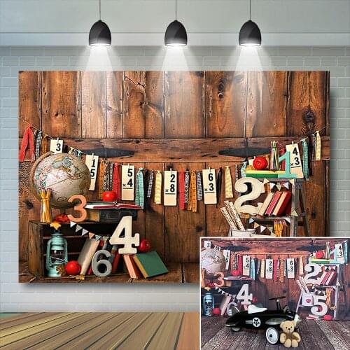 Back to School Party Photography Backdrop Kids Portrait Background Photocall Wood Board Wall Globe Decor Prop Child Photostudio