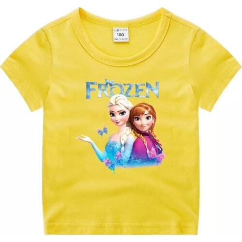 New Summer Cartoon Disney Frozen Anna Elsa T Shirt Print Baby Girls Tees Cotton Kids Girls Clothes Toddler Children Tops Costume