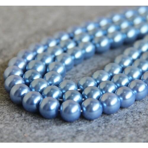 Hot sale beautiful 10mm Light Blue Shell Glass Round beads DIY women loose beads 15inch 2pc/lot Jewelry making design wholesale