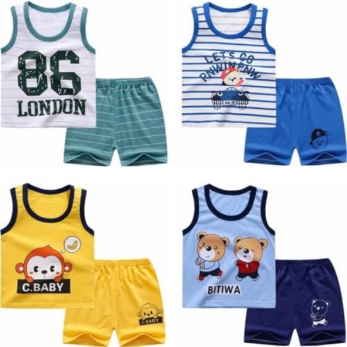 Baby Boy Clothing Sets 2pcs Lovely Cartoon Sleeveless Vest+Shorts Pants 2020 New Summer Clothes Suits Toddler Boys Outfit 0-4Y