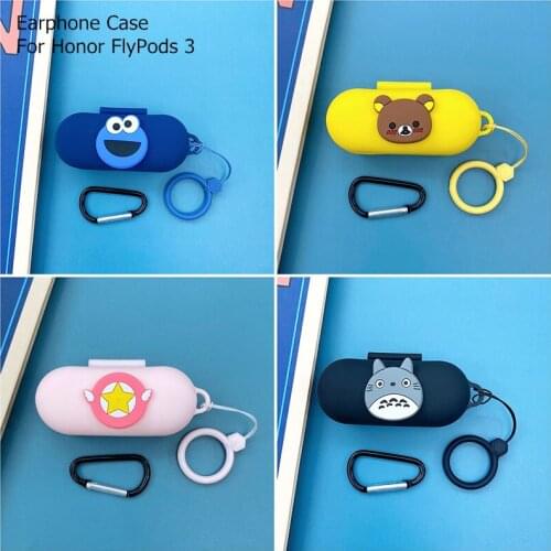 Soft Silicone Earphone Case For Honor FlyPods 3 Wireless Protective Case for FlyPods3 Headphone with Cute Anti-lost rope