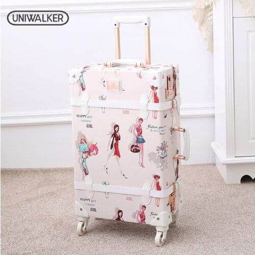 New Style Pu Leather Vintage Suitcase Sets Rolling Trunk Luggage Trolley Case Bag Retro Suitcase Luggage For Girls