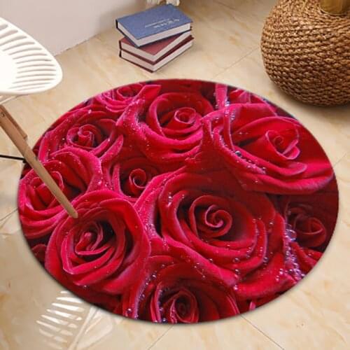 New Arrival 3D Printed Romantic Rose Round Carpets for Living Room Rose Wedding Bedroom Bedside Rugs Soft Short Plush Floor Mat