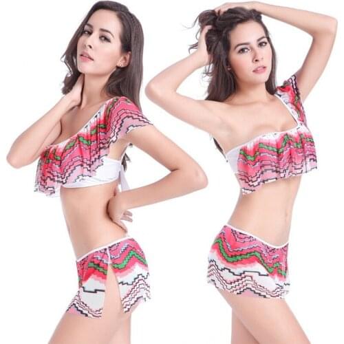 New One Shoulder Print Bikini Sets Sexy Low Waist Skirt Swimsuit Two Pieces Swimwear Women Biquinis 2021 Bandage Bathing Suit