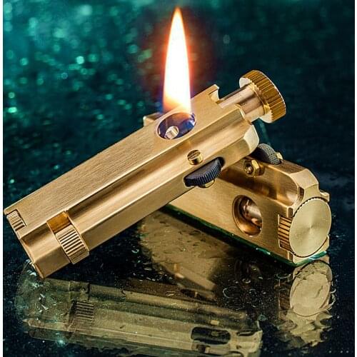 Original Handmade trench pure copper kerosene lighter three sides fire armor peculiar retro collection antique pipe machine