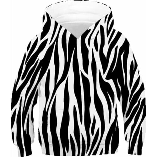 Autumn Spring Black White Animal Zebra Striped Fashion Pattern Print Children Hoodies Boys Girls Sweatshirts Kids Baby Pullovers