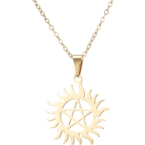 Trendy Gold Stainless Steel Sun David Star Necklace For Women Minimalist Star Necklaces & Pendant Pentagram Choker Satan Jewelry