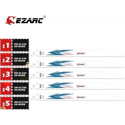 EZARC 5Pcs Reciprocating Saw Blade Bi-Metal Cobalt Sabre Saw Blades for Wood and Metal Demolition 150/225/300mm 8+10TPI R1230DM