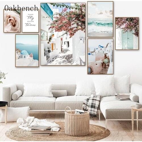 Romantic Aegean Wall Art Posters City Building Canvas Art Print Landscape Painting Nordic Wall Pictures For Living Room Decor