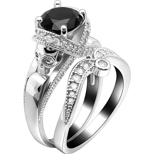 Cubic Zirconia Luxury Blue white pink Crystal Rings Sets Black Gold Color Engagement / Wedding Ring Sets Fashion Women Jewelry