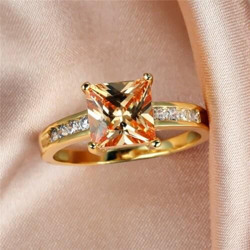 Luxury Female Crystal Champagne Ring Charm Gold Color Thin Wedding Rings For Women Cute Bride Square Zircon Engagement Ring