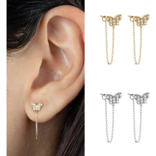 CRMYA Silver Gold Filled Tassel Piercing Earrings Zircon Chain Stud Earrings For Women Boho Jewelry Wholesale