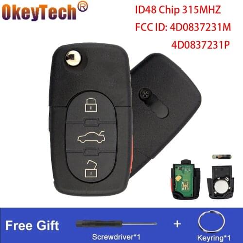OkeyTech 3+1 Buttons Flip Folding Car Key For Audi A4 A6 A8 S4 S6 S8 TT Remote Control Smart Key ID48 Chip 315Mhz 4D0837231 M