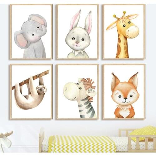 Elephant Bunny Giraffe Zebra Sloth Nursery Wall Art Canvas Painting Nordic Posters And Prints Wall Pictures Baby Kids Room Decor