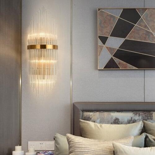 Modern Crystal Wall Lamp Indoor Sconce Golden Luxury Bedside Lamp LED E14 *2 Background LED Wall Lights Home Decoration Wall