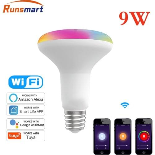 9W E27 WiFi Smart Bulb Dimmable LED Light Lamp,RGB C+W ,Tuya Smart Life App Remote Control Work with Alexa Echo Google Home
