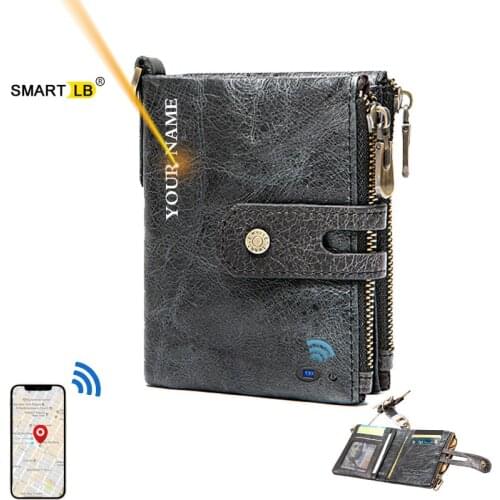 Smart wallet Bluetooth genuine leather wallets with coin pocket chain zipper anti-lost walet with card holder Purse