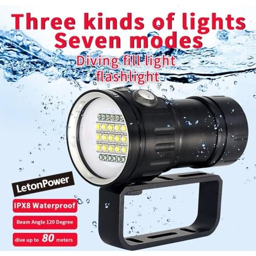 Professional Underwater Photography Light Highlight 20000Lumens Diving Flashlight Underwater 100M Waterproof Video Fill Light