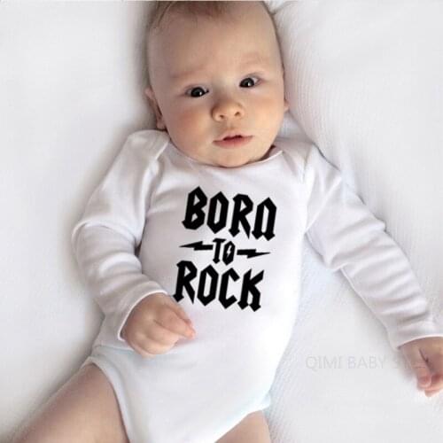 Funny Baby Newborn Jumpsuit Born To Rock White Cotton Long Sleeve Baby Bodysuit Baby Boys Girls Clothes Babe Clothing