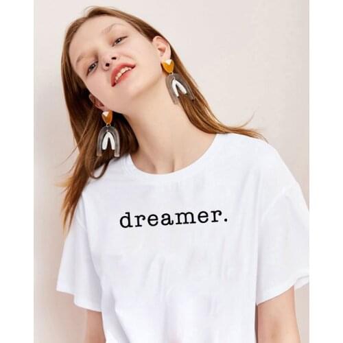 Dreamer Printed T Shirt Women Summer Short Sleeve O-neck Tshirt Women Cotton Black White Loose T Shirt for Women