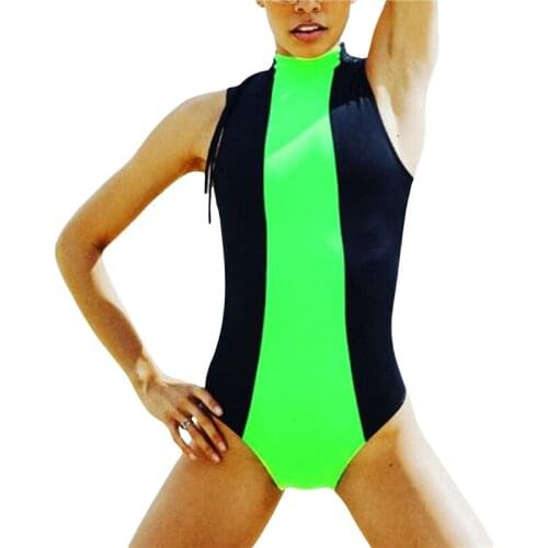 2021 Women One Piece Swimwear Bodysuit Swimsuit with Color Block High Neckline High Waist Design Sexy Style Sunbathing Clothing