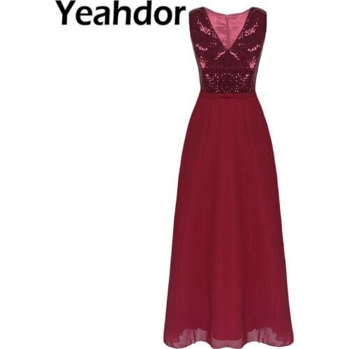 Womens V-Neck Sequin Dress Evening Dresses Banquet Elegant Dress for Women Sleeveless Patchwork Maxi Dress Wedding Party Gowns