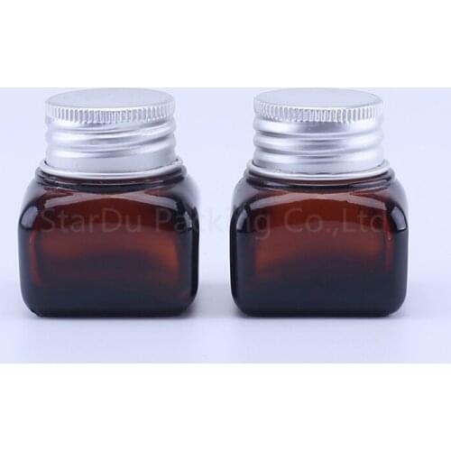 100pcs 15g amber Glass Cream Jars Cosmetic Packaging with black lid plastic caps & inner liners round empty small glass jars