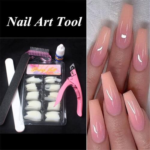 100 Pcs Professional Women French Tips Nail Clean Brush Nail Glue Nail Art Clipper 100pcs Acrylic Nail Tip Nail Art Tools Kit