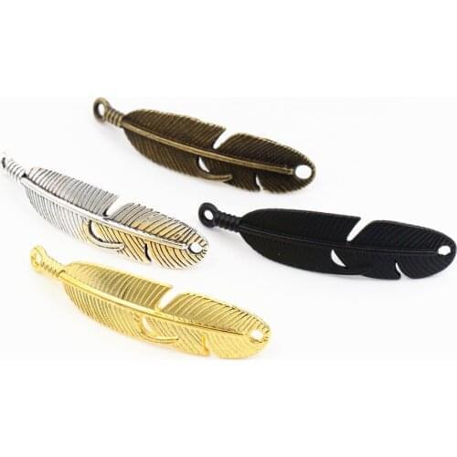 46x11mm 6pcs Black/Antique Silver Plated/Bronze/Gold Colors Plated Feather Handmade Charms Pendant:DIY for bracelet necklace
