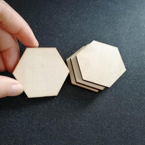 50PCS 45mm Blank Unfinished Wood Hexagon Shape DIY Craft Accessories Scrapbooking