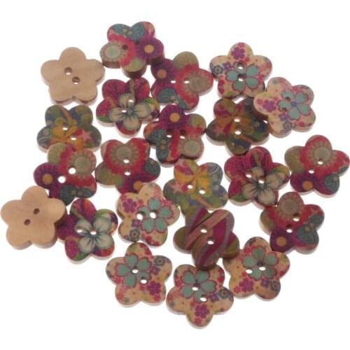 50pcs Mixed Flowers Wooden Buttons For Clothes Knitting Needles Crafts Sewing Scrapbooking DIY Fabric Needlework