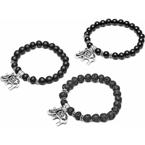 8MM Beaded bracelets Healing Chakra Frosted Black Stone Volcanic Elephant Decor Natural Stone Bracelet For Charm Unisex Bracelet