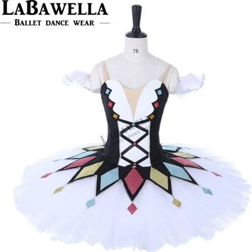 Free Shipping Child Clown Cometiton black white Harlequin professional classical ballet pancake tutuBT9050