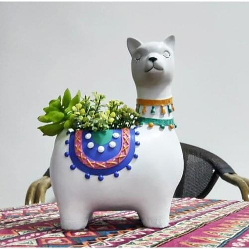 Alpaca Flower Pot Resin Camel Flower Pot Vase Animal Succulent Plants Flowerpot Bonsai Sculpture Home Garden Desktop Decoration
