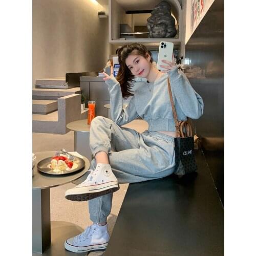 Ladies Long sleeve 2 Pieces Sets Women Fashion Solid Outfits Spring Autumn Sets O Neck Short Suits Streetwear Joggers Tracksuit