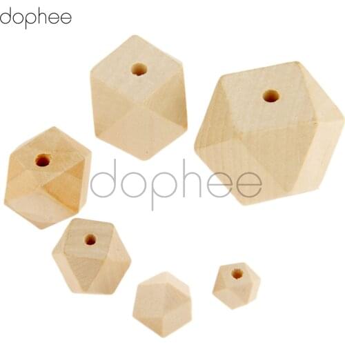 Dophee 50pcs Natural Unfinished Wooden Geometric Beads 16mm For Jewelry Necklace Making DIY