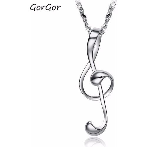 GorGor Korean Style Jewelry Music Symbol Love Note Copper White Gold Pated Unique Sweety Creative Copper Women Necklace 049
