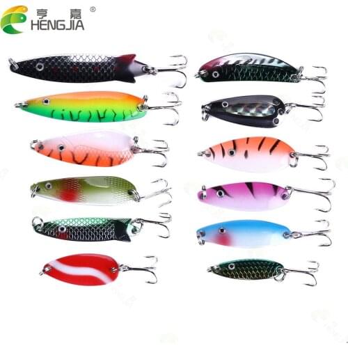 Hengjia 1pcs Metal Spinner Spoon Fishing Lure Hard Baits Colorful Sequins Noise Paillette Treble Hook Fishing Tackle 3.2g-12g