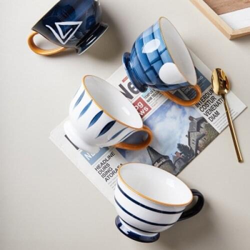Ins Japanese Ceramic hand painted milk Water Tea Oatmeal Breakfast Cup Large Capacity Household Office Coffee Mug Simple