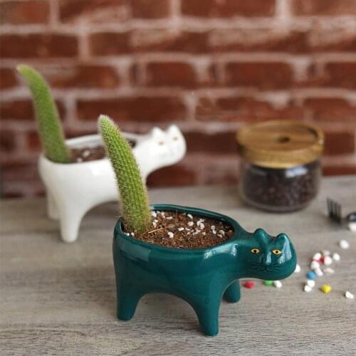 Ceramic Flower Pot Cartoon Cute Cat Succulent Flowerpot Desktop Plant Vase Potted Container Creative Decoration Gift Balcony