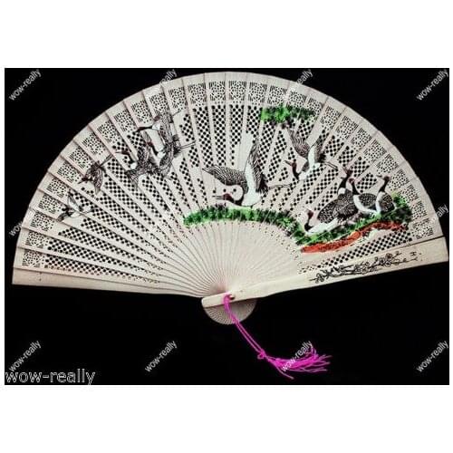 Chinese Sandalwood double-faced Pattern Folding Hand Hollow out Decorate Fan