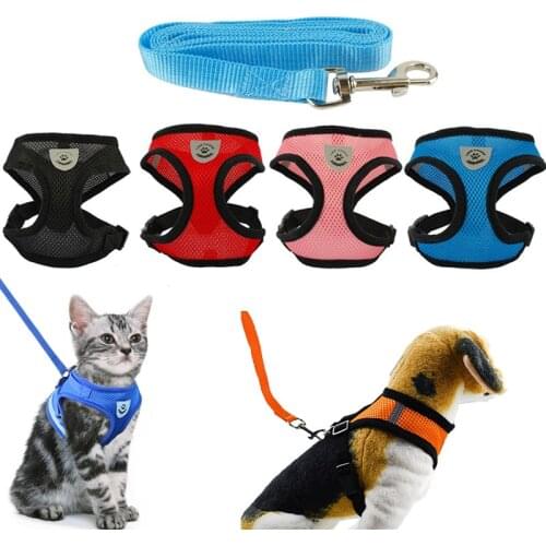 Cat Dog Collar Mesh Cats Harness Leash Belt Collier dog Chat Harnais Chat kitten Collar Pet Products Reflective Adjustable Leash