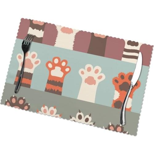Table Mats Drink Coaster Table Placemats Cartoon Animal Cat Paws Coins Coffee Mug Cup Coasters 6 PCS Non-slip Pads