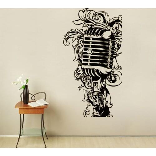 Creative Music Microphone Wall Sticker Flower Pattern Wall Decals Vinyl Art Murals Bedroom Decoration Removable Wallpaper Poster