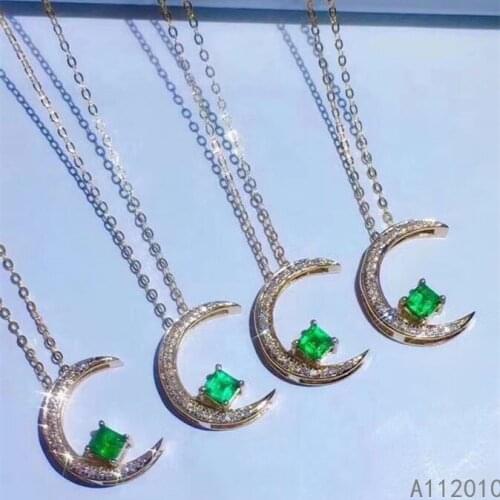 KJJEAXCMY Fine Jewelry 925 Sterling Silver inlaid Natural Emerald Womans classic new Pendant popular Necklace Support test