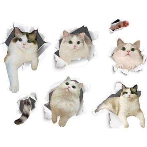 Lanke 6Pcs 3d Cat Wall Stickers Moisture-proof,Multi-function Cute Cat Wall Sticker,Home Decoration for livingroom kidroom