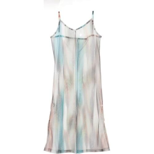 Summer women long mesh tanks fashion transparent graident mesh camisole woman dye tie mesh tops