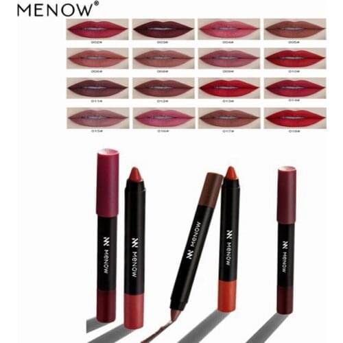 MENOW 16 Colors Beauty Nude Lip Cosmetic Long Lasting Waterproof Matte Lipstick Pencil Easy to Colors Non-stick Cup Lips Crayons