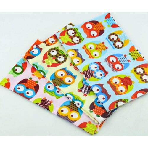 Mix 3 Piece Lovely Owl Fabrics Art Worl Twill Bundle for Dolls Fat Quarters Toys Quilting Scrapbooking 20cmx25cm Cotton Fabric